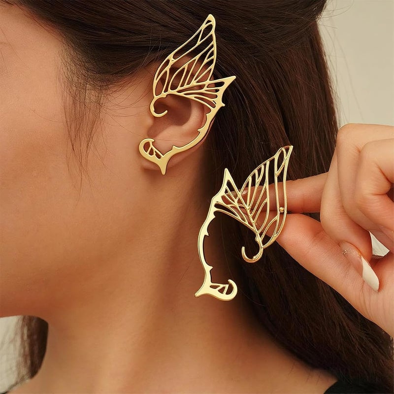 CSIYANJRY99 Elf Ear Cuffs for Women Butterfly Earrings Fairy Ears Goth Punk Ear Cuffs Halloween Accessorie Gothic Punk Jewelry Wrap Droping Earrings - Image 2